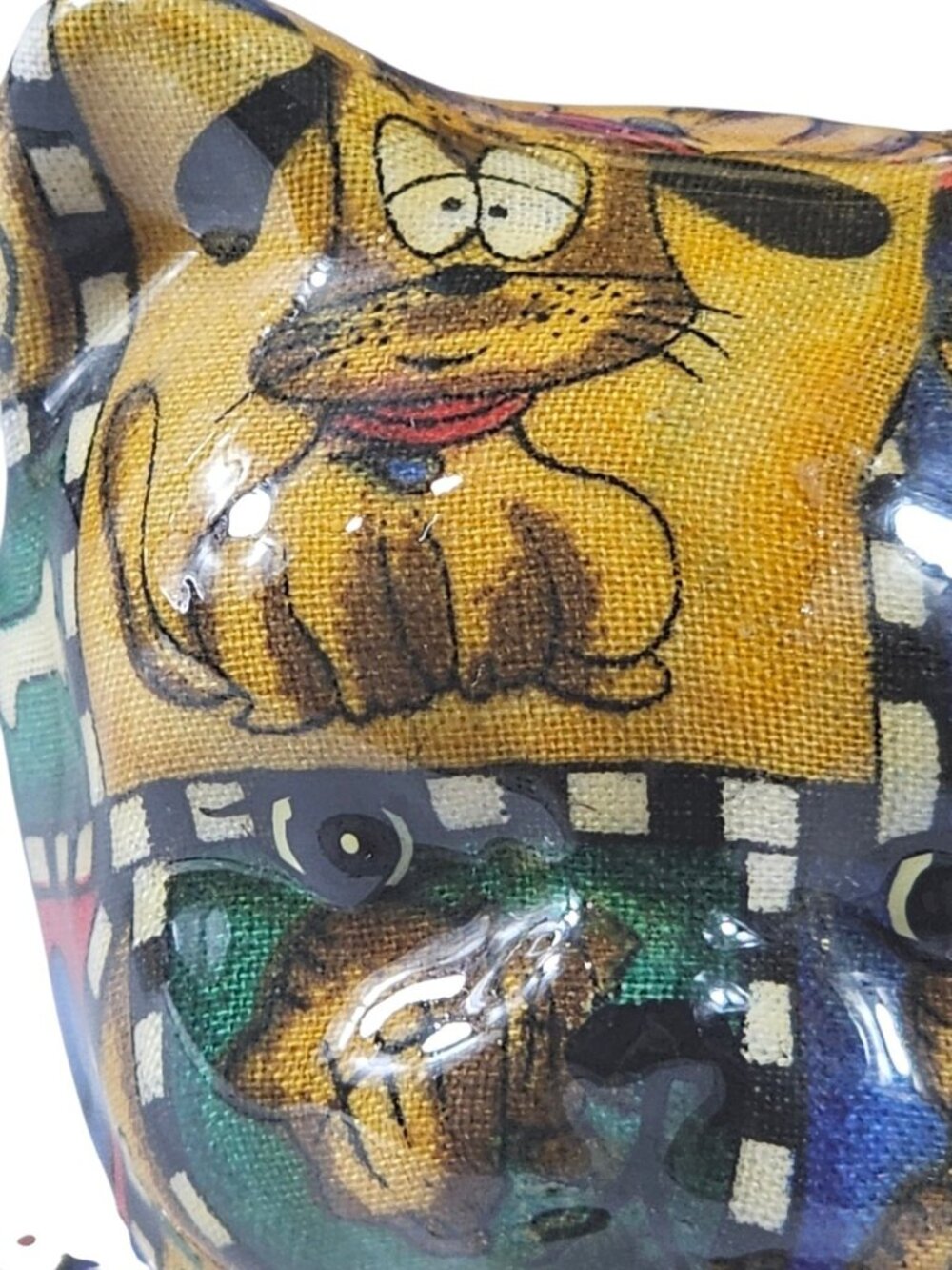 Vintage Handmade Fabric Cat Figure Folk Art Stuffed Cat Patchwork Dog Print Deco - Picture 5 of 8